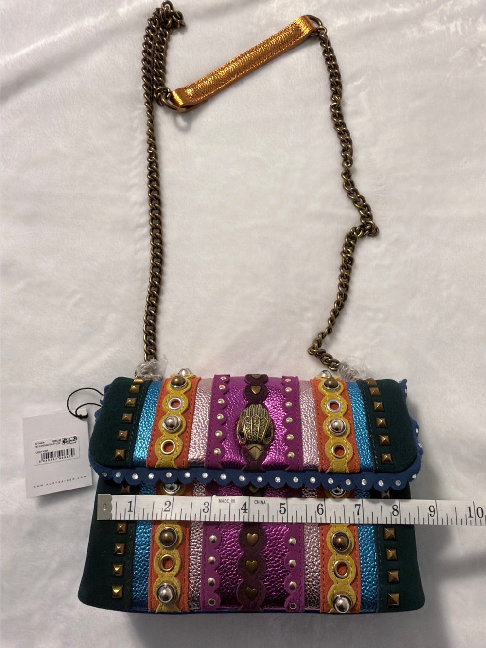 Kurt Geiger Kensington Multicolor Studded Flap Bag with Chain Strap - Picture 8 of 10